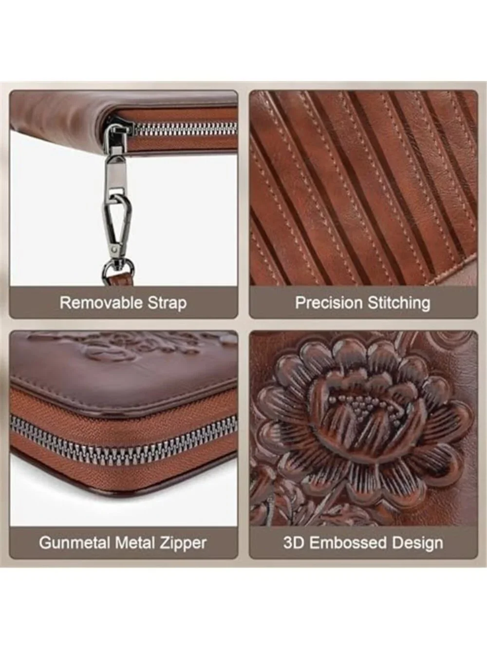 Womens RFID Blocking Wallet Vegan Leather Embossed Floral Wristlet Purse Travel